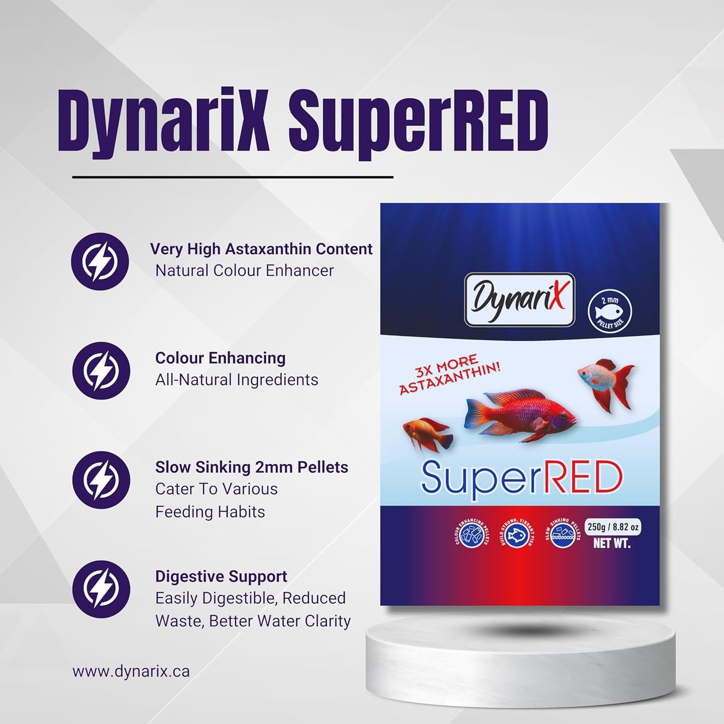 DynariX SuperRED Fish Food – 2mm Sinking Pellets – 3X Astaxanthin for Maximum Color Enhancement – High-Protein Formula 799975506661 Super Cichlids