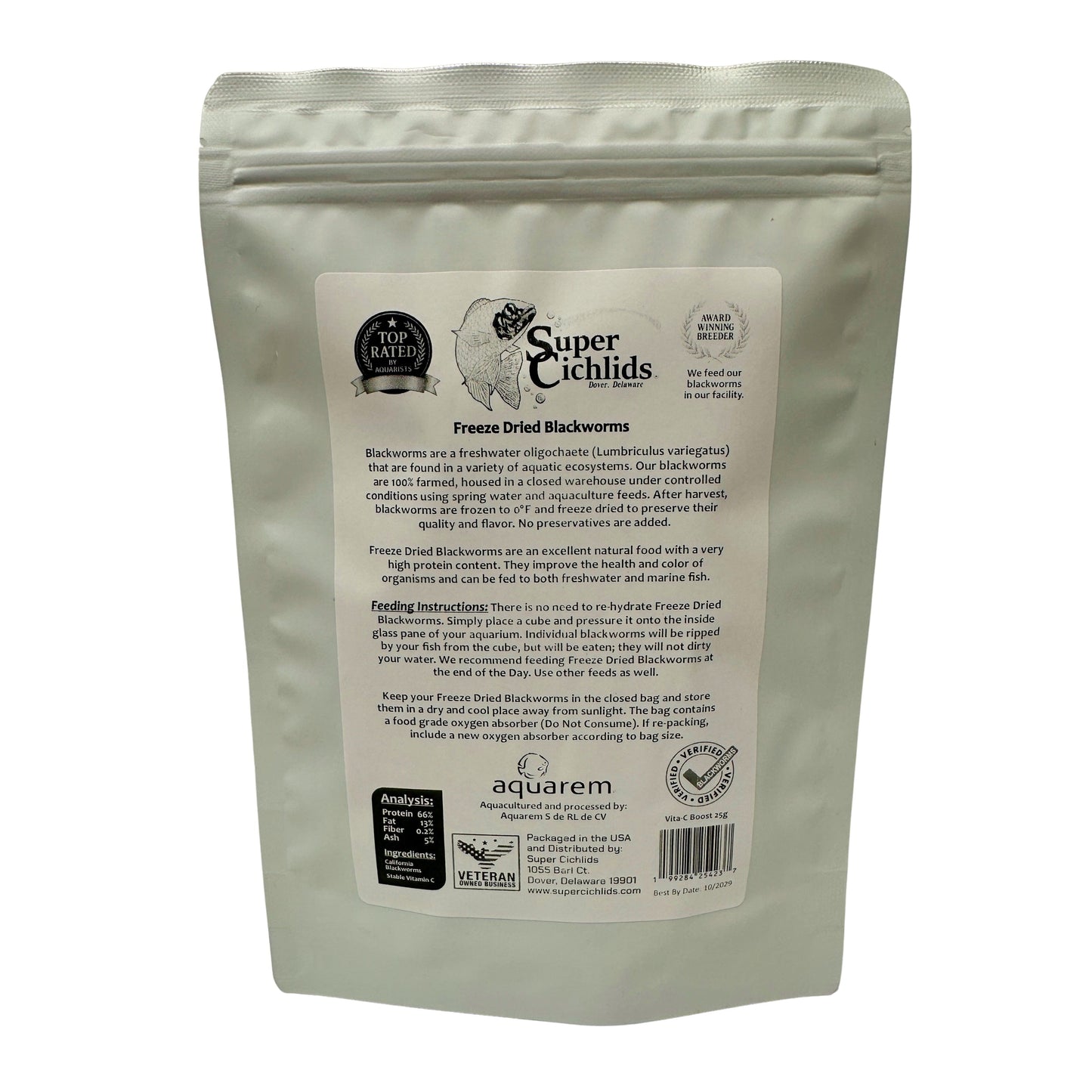 Freeze-Dried Blackworms with Vita-C (All Natural, High Protein Fish Food) 25 Grams 199284254237 Super Cichlids