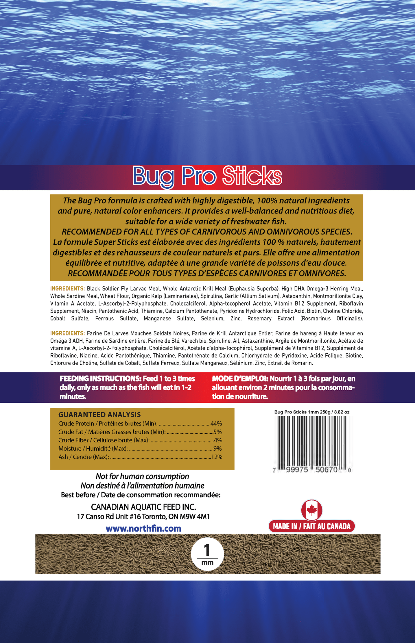 NorthFin Bug Pro Sticks – 1mm Insect-Based Fish Food for Superior Nutrition & Natural Color Enhancement 250g / 8.82oz 799975506708 Super Cichlids