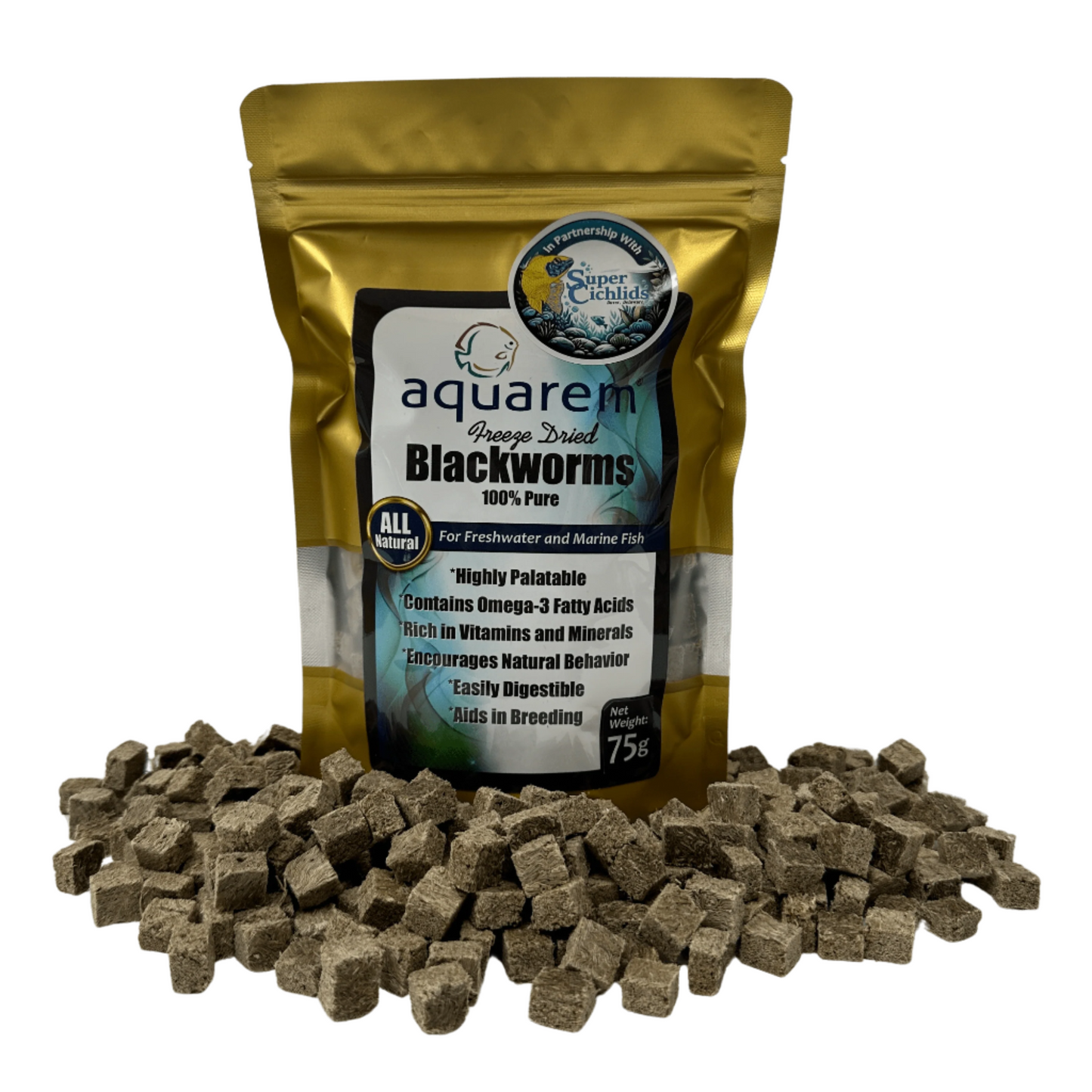 Premium Freeze Dried Blackworms | Super Cichlids All Natural (75g) 197644422463 Super Cichlids