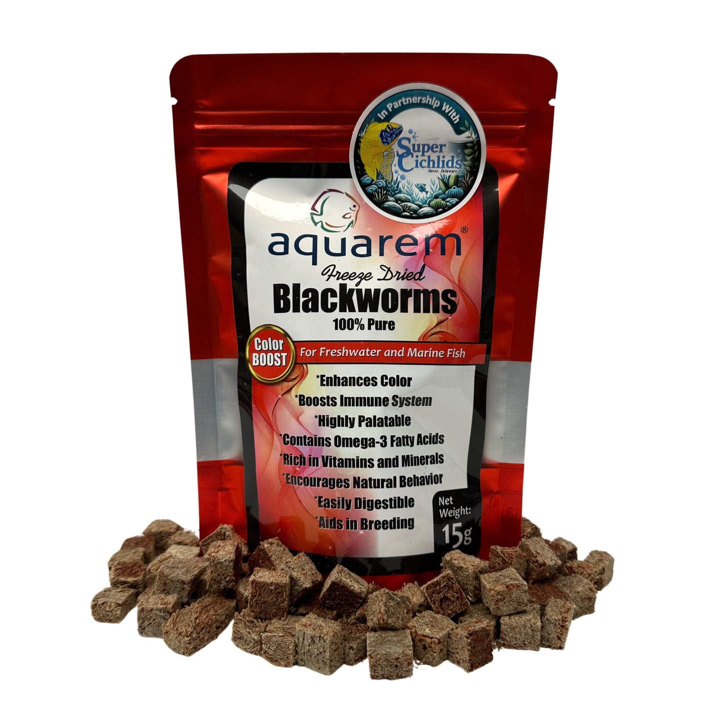 Premium Freeze Dried Blackworms | Super Cichlids Color Boost (15g) Super Cichlids