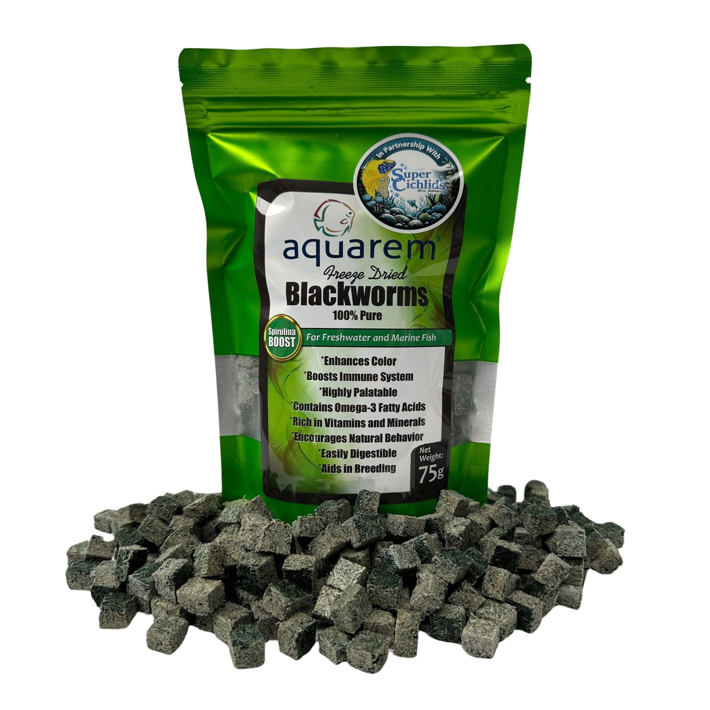 Premium Freeze Dried Blackworms | Super Cichlids Spirulina Boost (75g) 197644633760 Super Cichlids