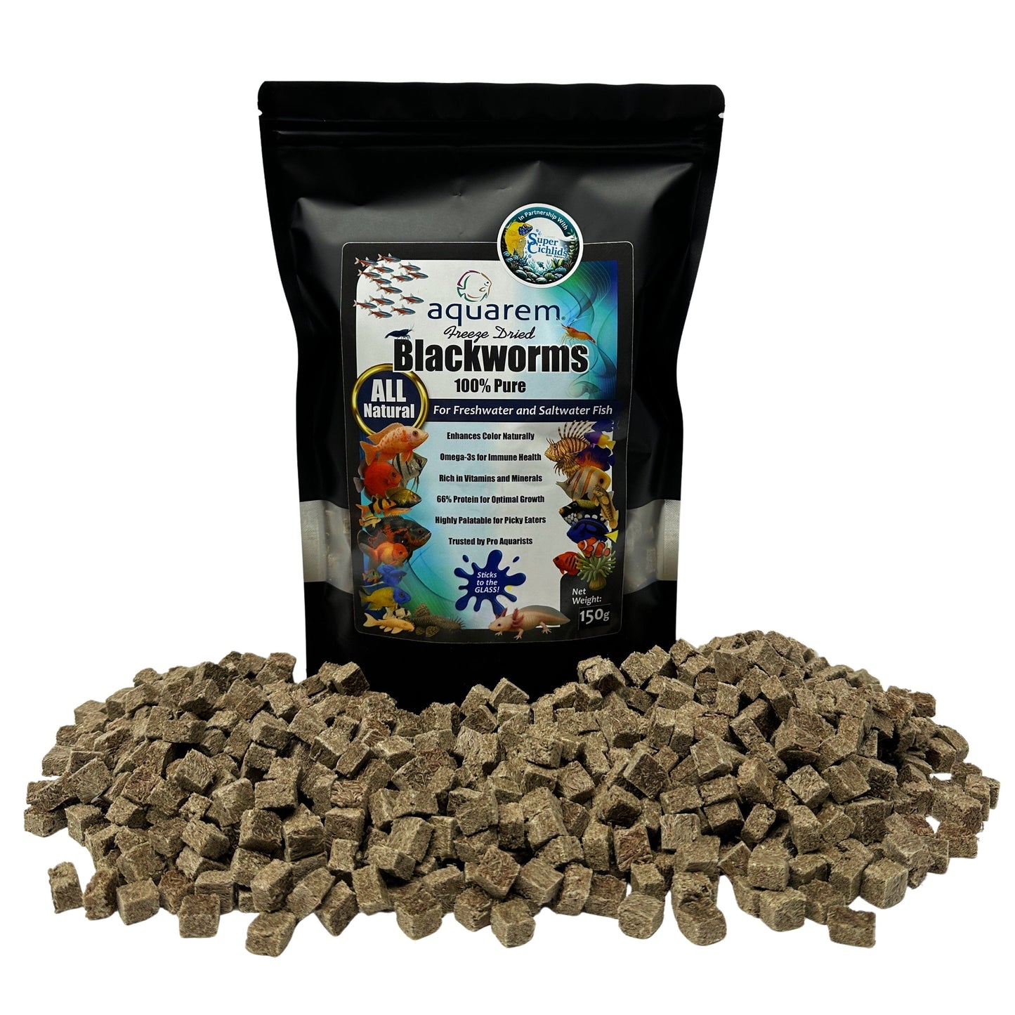 Super Cichlids Freeze-Dried Blackworms (All Natural, High Protein Fish Food) 150 Grams (All Natural) 199284959842 Super Cichlids
