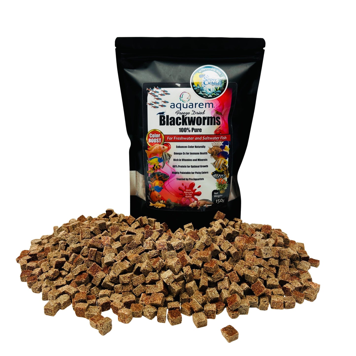 Super Cichlids Freeze-Dried Blackworms with Color Boost (All Natural, High Protein Fish Food) 150 Grams 199284318892 Super Cichlids