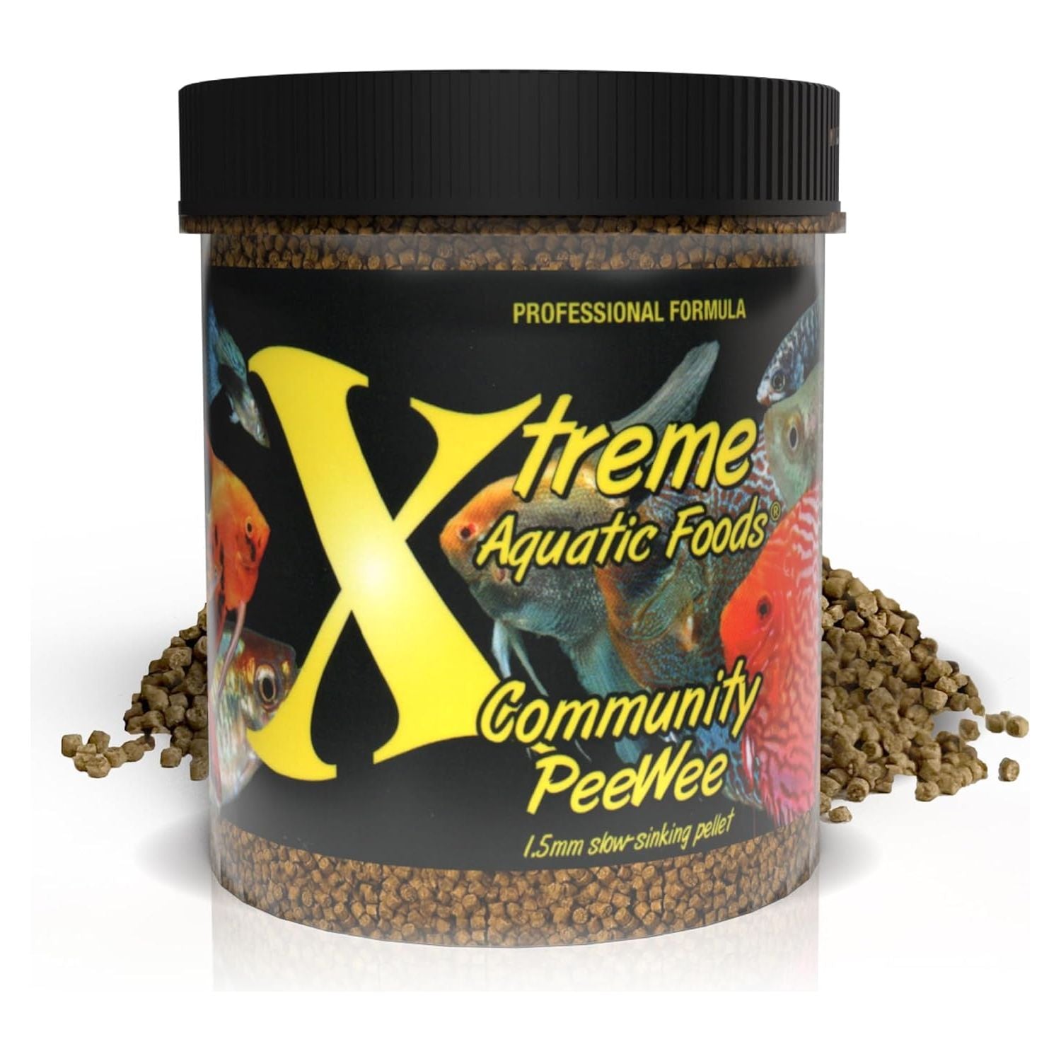 Xtreme Aquatic Foods Community PeeWee 1.5mm Slow-Sinking Pellets 10 oz (280g) 893427001282 Super Cichlids