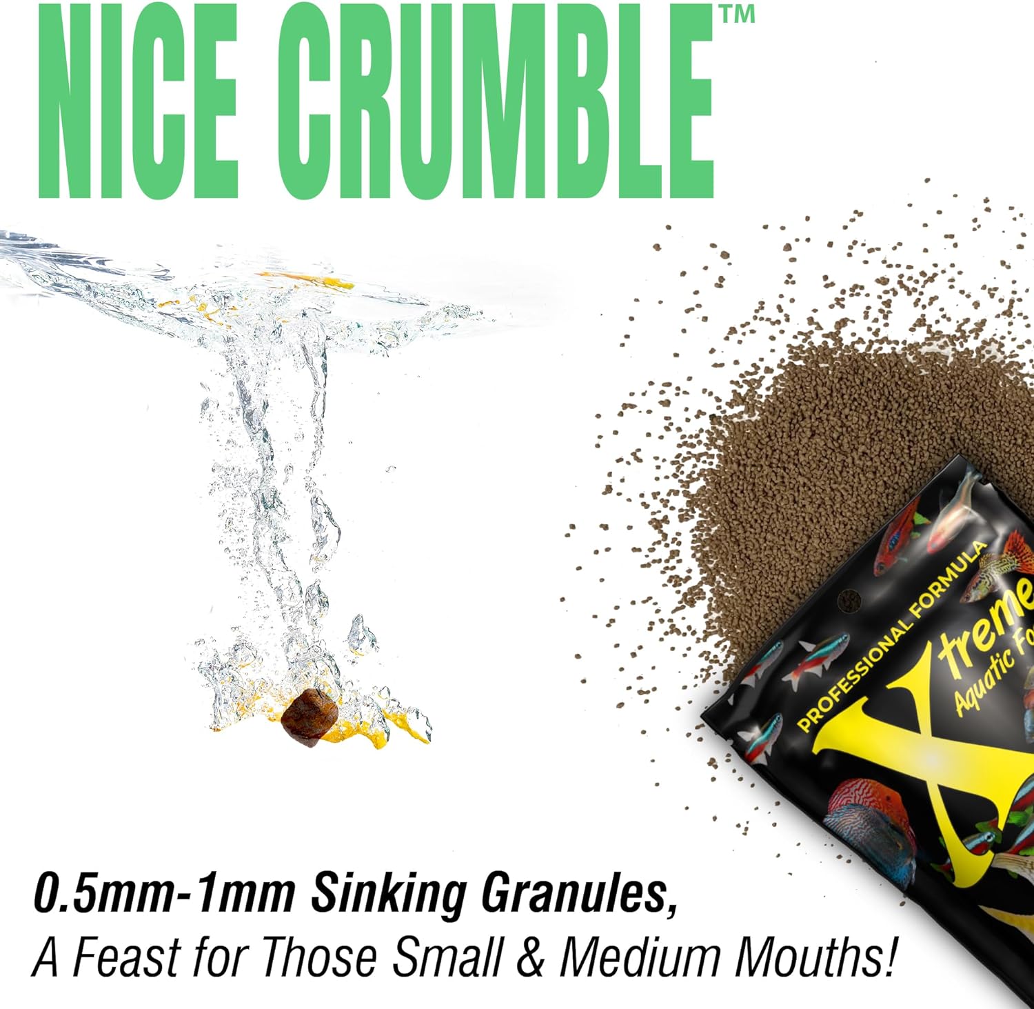 Xtreme Aquatic Foods NICE Crumbles Sinking Granules (0.5mm-1mm) Super Cichlids