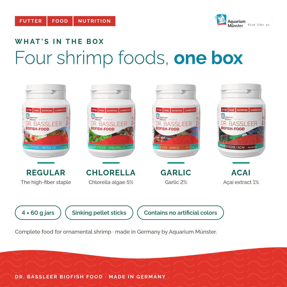 Dr. Bassleer BioFish Food Foodbox Shrimp – Variety Pack of 4 Shrimp Sticks 4005258007135 Super Cichlids