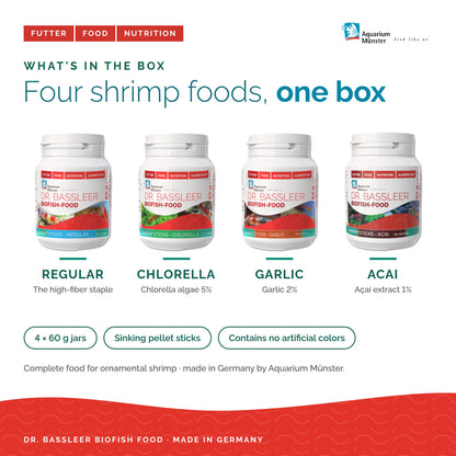 Dr. Bassleer BioFish Food Foodbox Shrimp – Variety Pack of 4 Shrimp Sticks 4005258007135 Super Cichlids