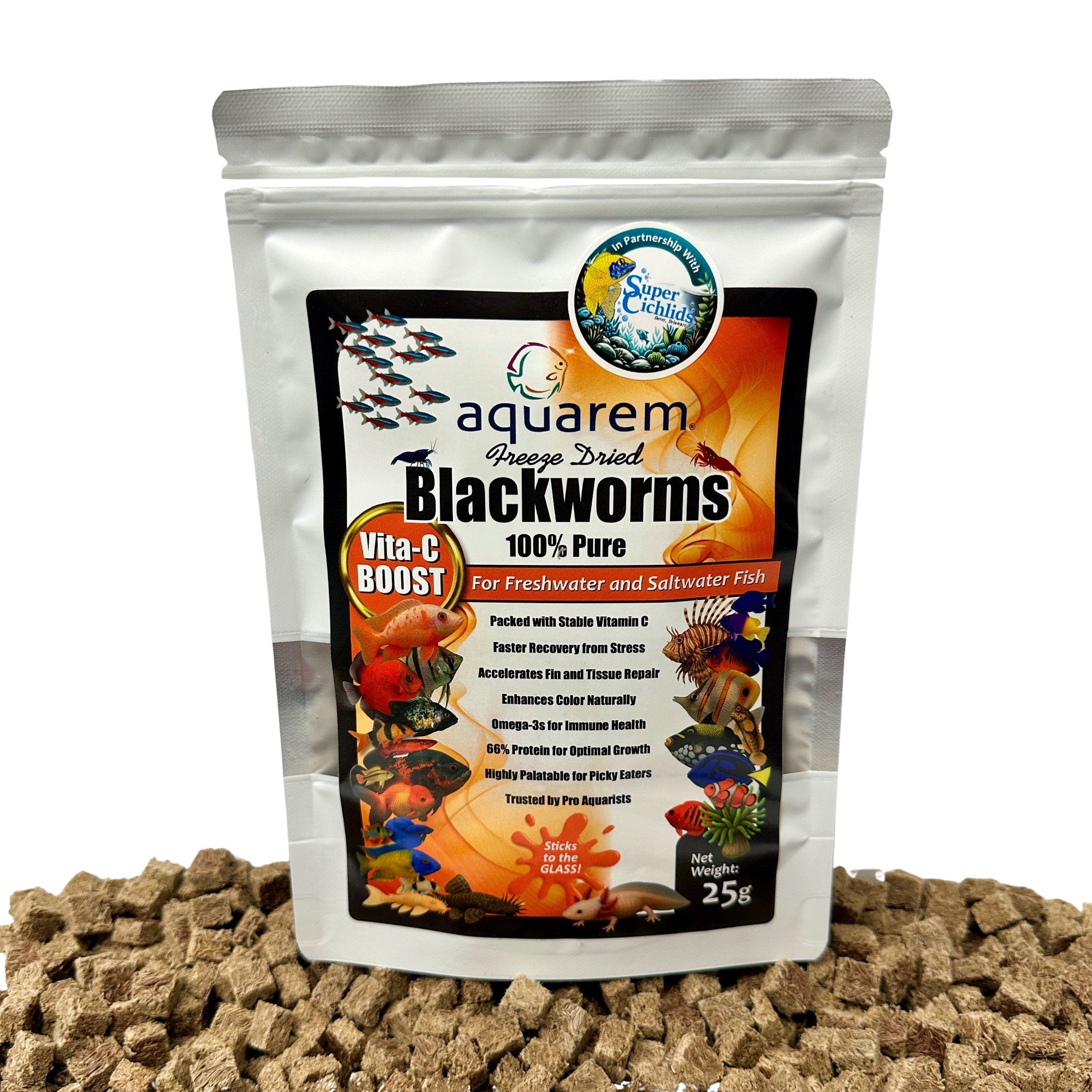 Freeze-Dried Blackworms with Vita-C (All Natural, High Protein Fish Food) 25 Grams 199284254237 Super Cichlids