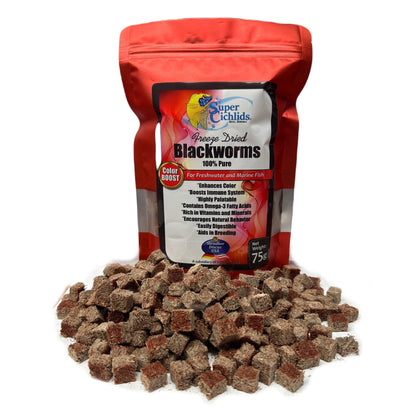 Premium Freeze Dried Blackworms for Aquatic Pets | Super Cichlids Color Boost (75g) Super Cichlids