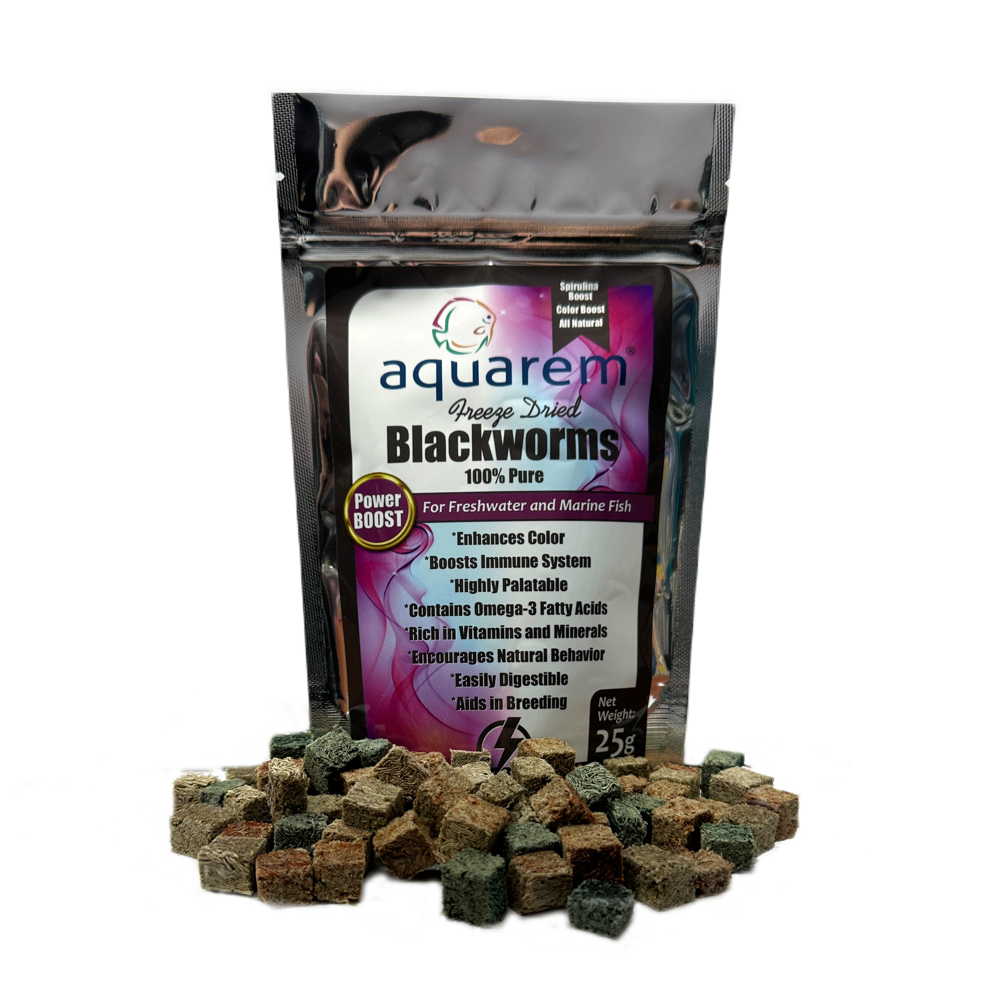Premium Freeze Dried Blackworms for Aquatic Pets | Super Cichlids Power Boost Mix (25g) - Color-Spirulina-Pure 195893249848 Super Cichlids