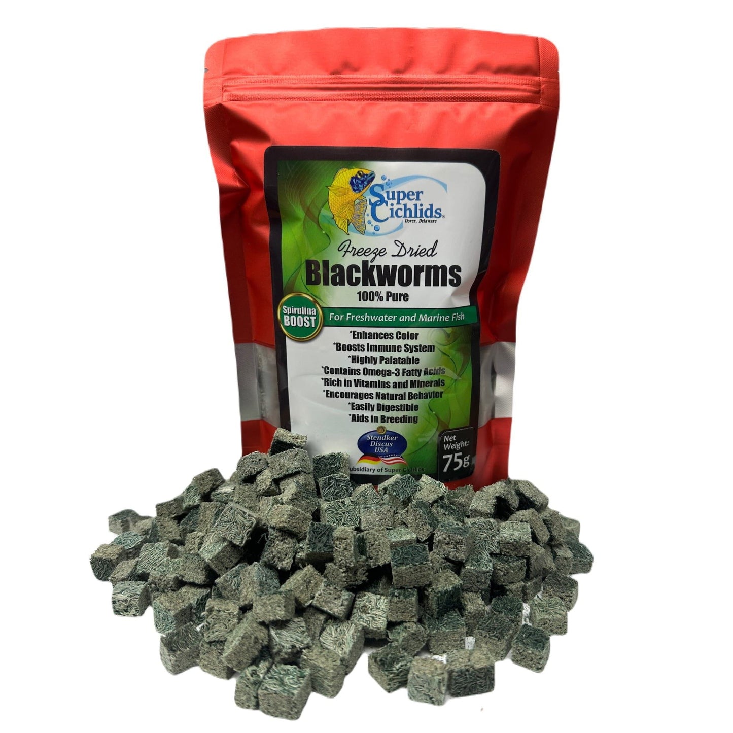 Premium Freeze Dried Blackworms for Aquatic Pets | Super Cichlids Spirulina Boost (75g) Super Cichlids