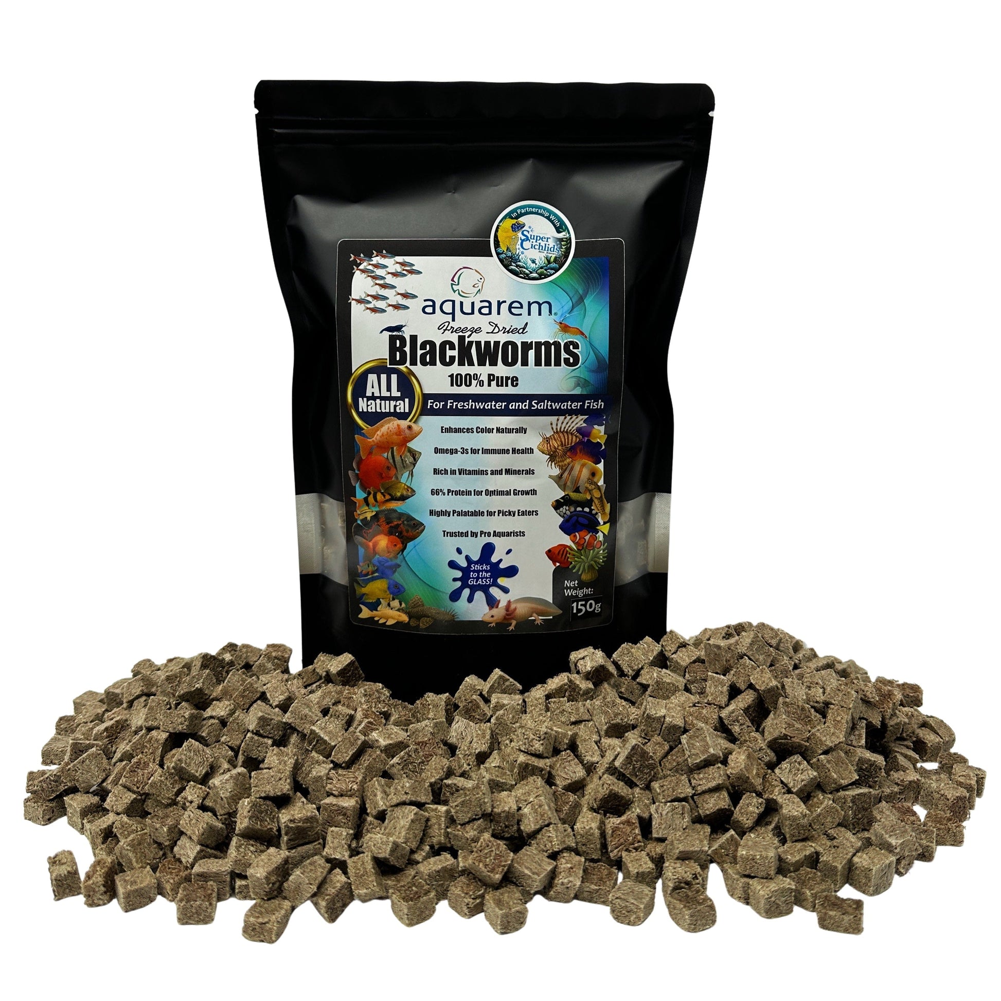 Super Cichlids Freeze-Dried Blackworms (All Natural, High Protein Fish Food) 150 Grams (All Natural) 199284959842 Super Cichlids