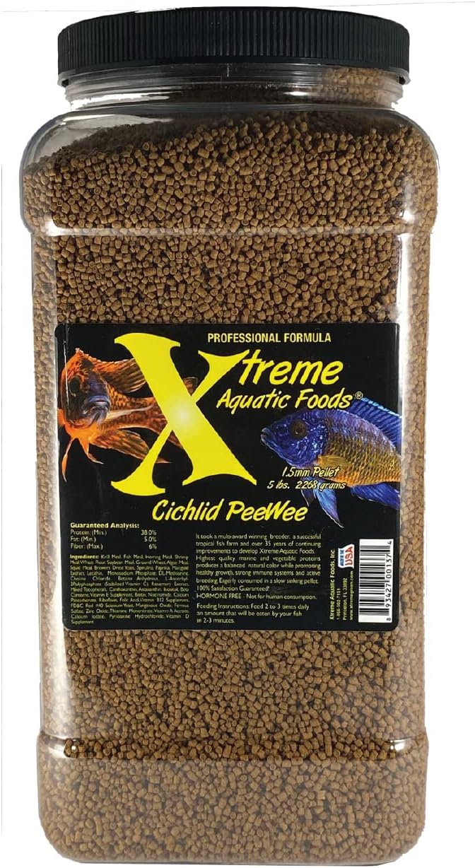 Xtreme Aquatic Foods Cichlid PeeWee 1.5mm Slow-Sinking Pellets 72 oz (2141g) 893427001374 Super Cichlids