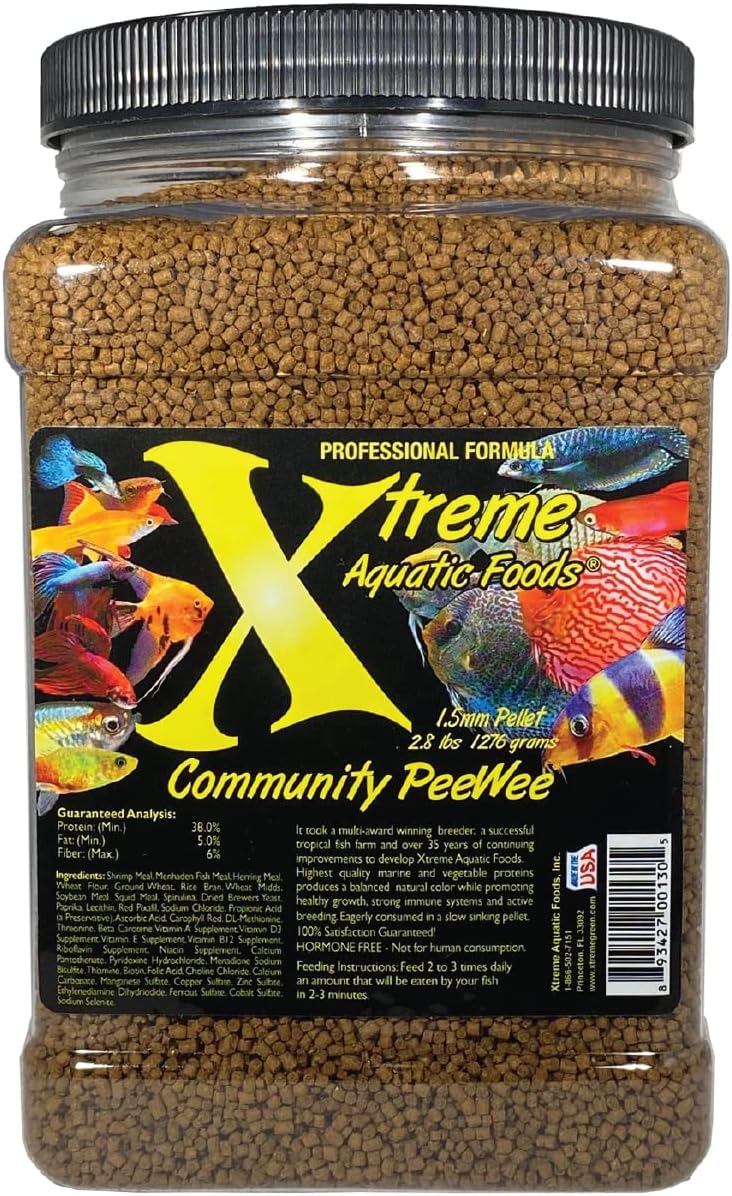 Xtreme Aquatic Foods Community PeeWee 1.5mm Slow-Sinking Pellets 2.8 lbs (1276g) 893427001305 Super Cichlids