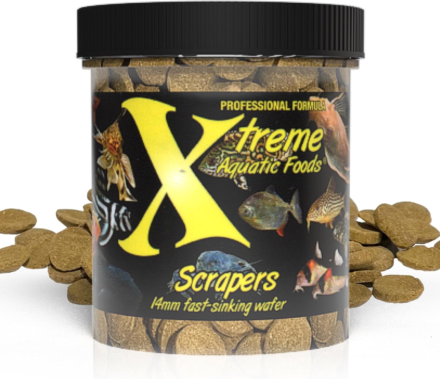 Xtreme Aquatic Foods Scrapers Premium 14mm Fast-Sinking Wafers 5 oz (142g) 893427001688 Super Cichlids
